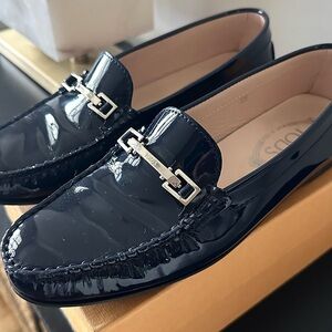 Tod's Navy Patent Leather Bit Loafers